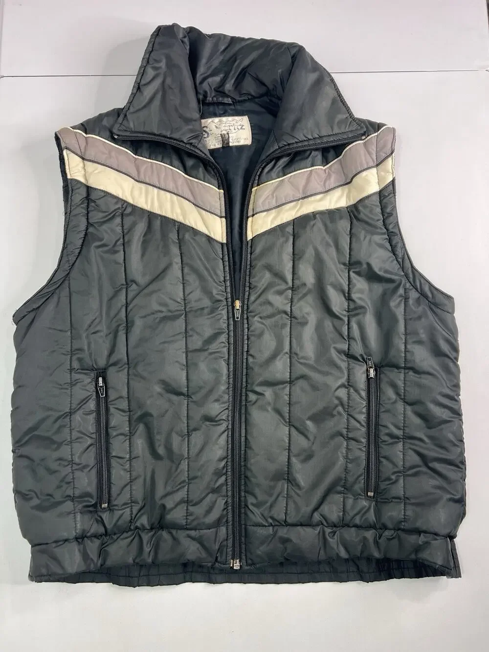 Vintage St. Moritz Vest Puffer Ski Striped Outdoor Black Men’s Size Large